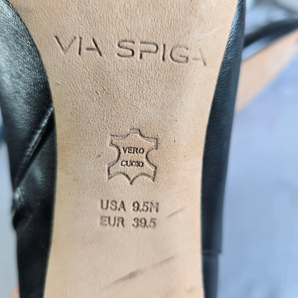 Via Spiga Black Leather Ankle Boots Kitten Heel Pointed Toe‎ Side Zip 9.5M 39.5